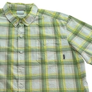 Columbia Short Sleeve Button‎ Up Shirt Plaid Outdoor Casual Green Yellow Mens XL